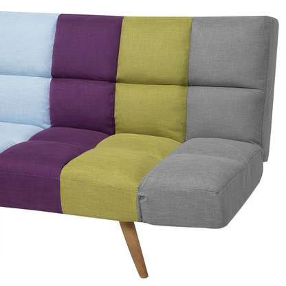 Sofa Bed Multicolour Patchwork Fabric Upholstered 3 Seater Reclining Backrest Square Quilted Beliani