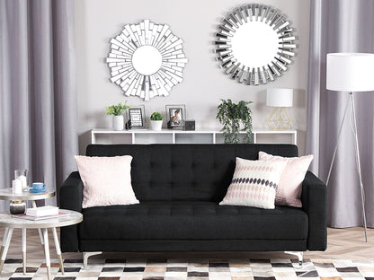 Sofa Bed Graphite Grey Tufted Fabric Modern Living Room Modular 3 Seater Silver Legs Track Arm Beliani