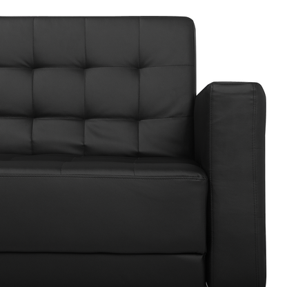 Sofa Bed Black Faux Leather Tufted Modern Living Room Modular 3 Seater Silver Legs Track Arm Beliani