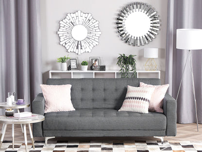 Sofa Bed Grey Tufted Fabric Modern Living Room Modular 3 Seater Silver Legs Track Arm Beliani