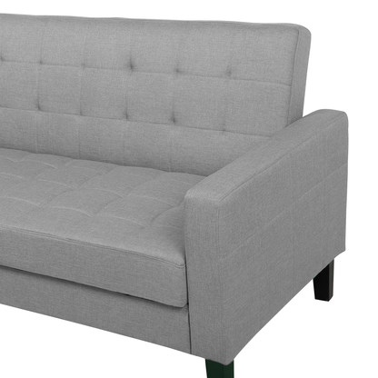 Sofa Bed Light Grey Fabric 3 Seater Click Clack Quilted Upholstery Beliani
