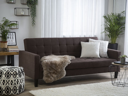 Sofa Bed Brown Fabric 3 Seater Click Clack Quilted Upholstery Beliani