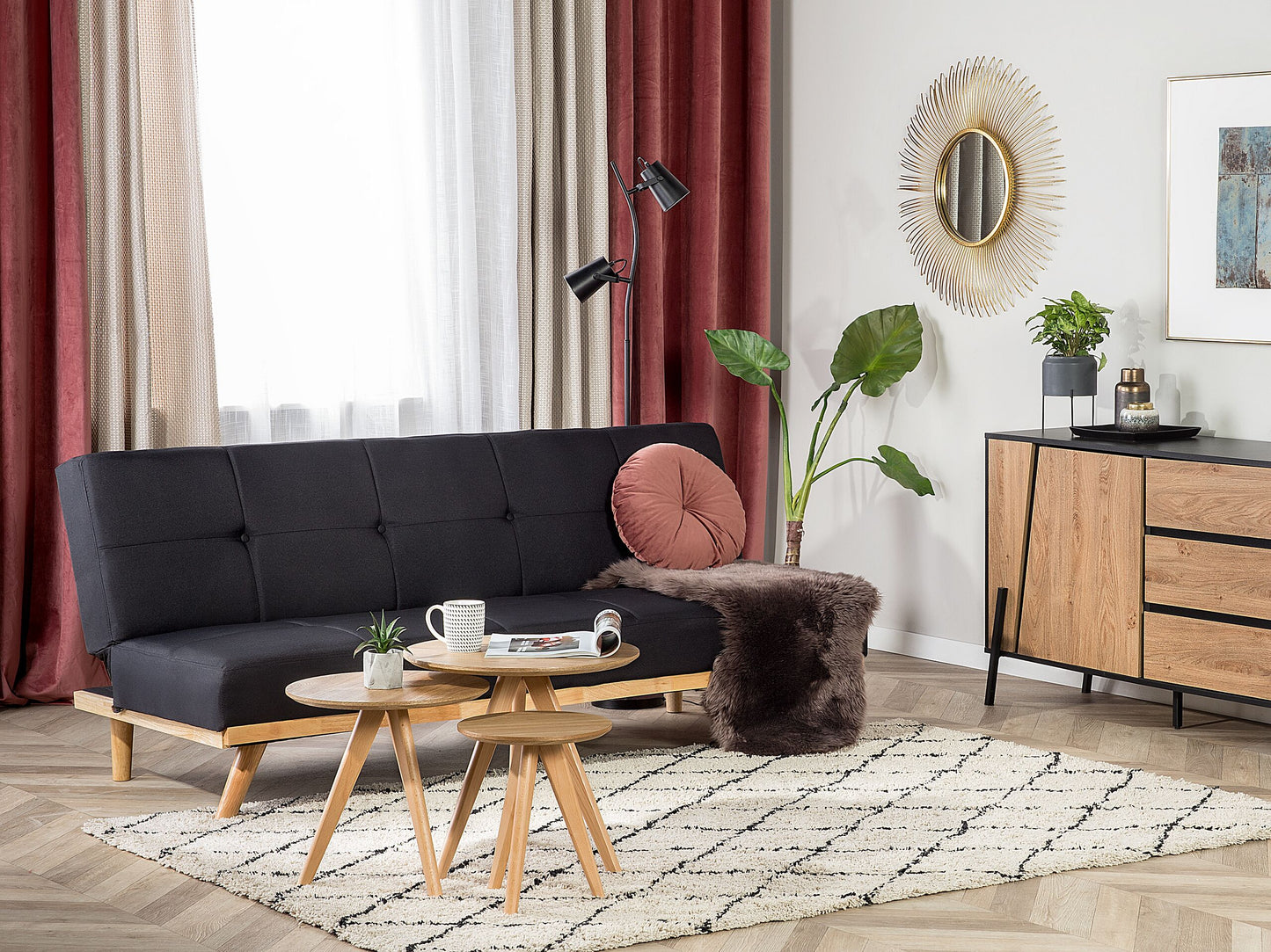 3 Seater Click Clack Sofa Bed Black Tufted Modern Living Room Beliani