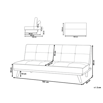 3 Seater Click Clack Sofa Bed Black Tufted Modern Living Room Beliani