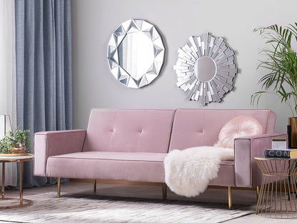 Sofa Bed Pink Velvet 3 Seater Modern Track Arms Beliani