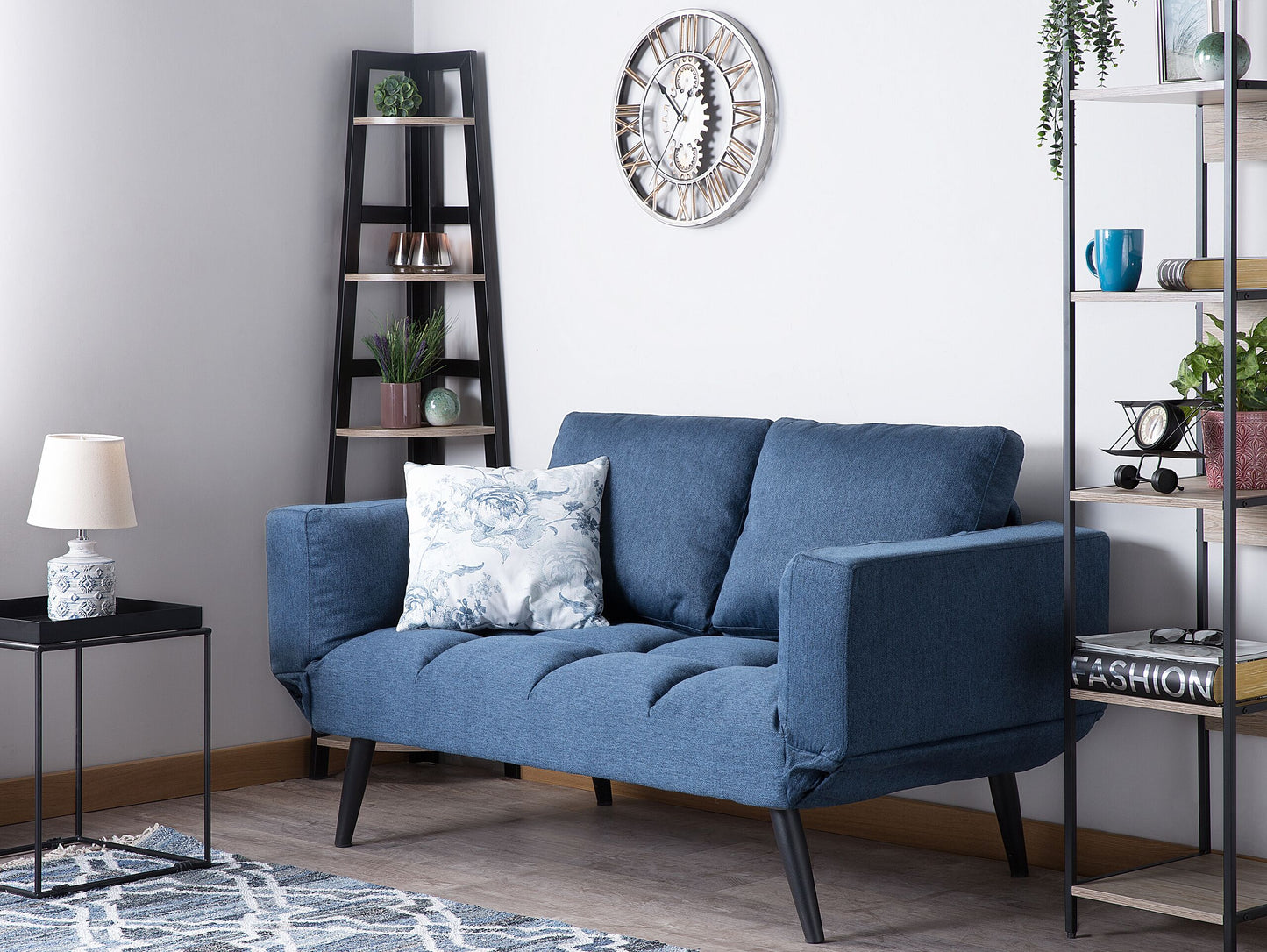 Sofa Bed Navy Blue Loveseat Adjustable Armrests Minimalist Beliani