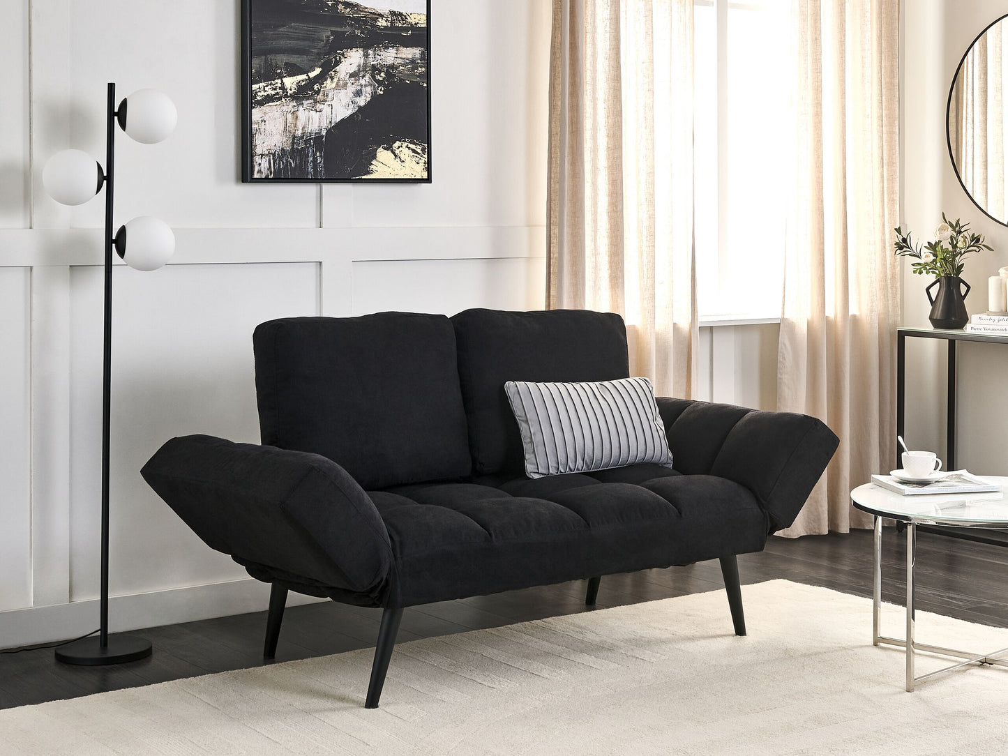 Sofa Bed Black Loveseat Adjustable Armrests Minimalist Beliani
