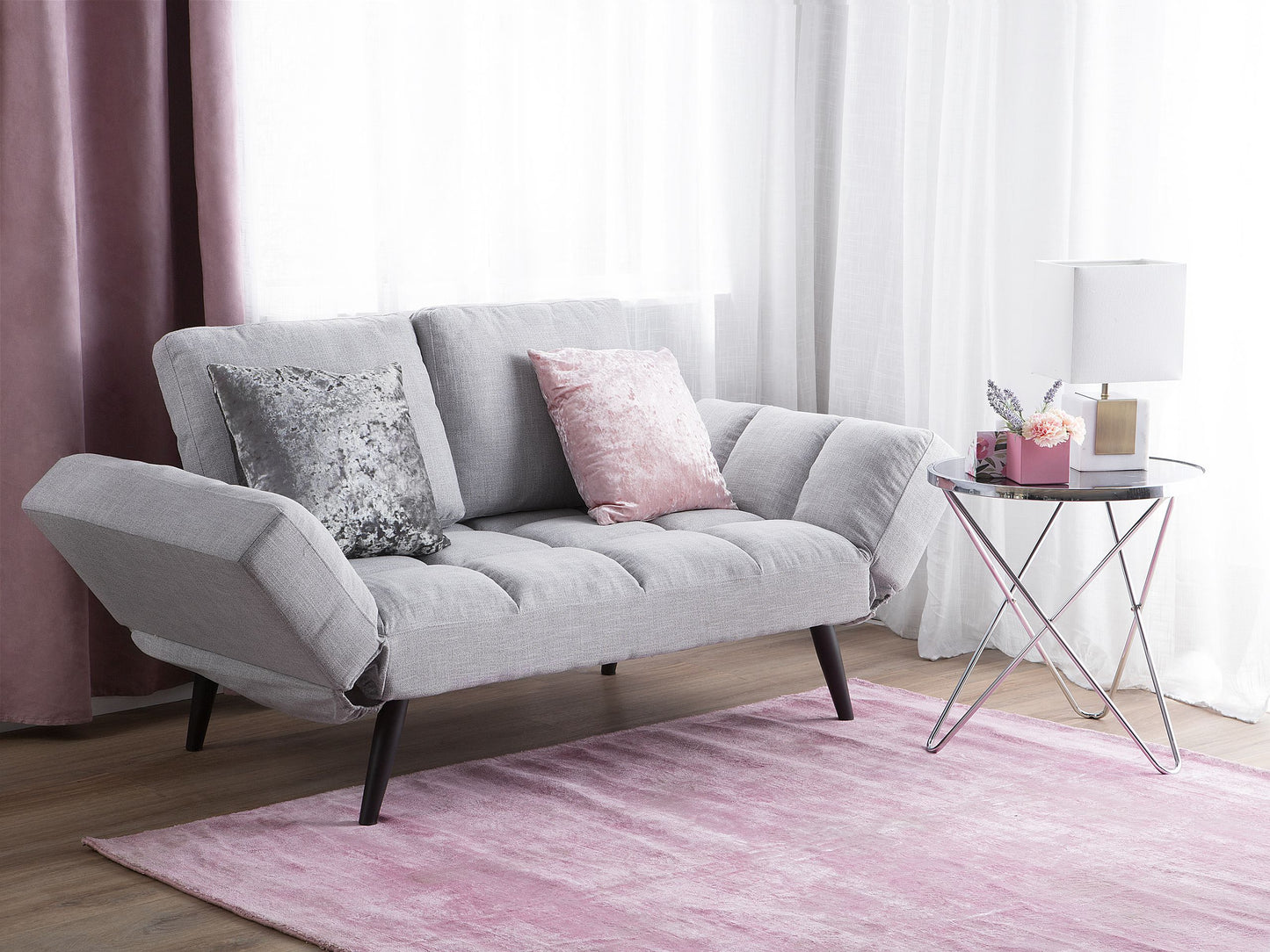 Sofa Bed White Loveseat Adjustable Armrests Minimalist Beliani