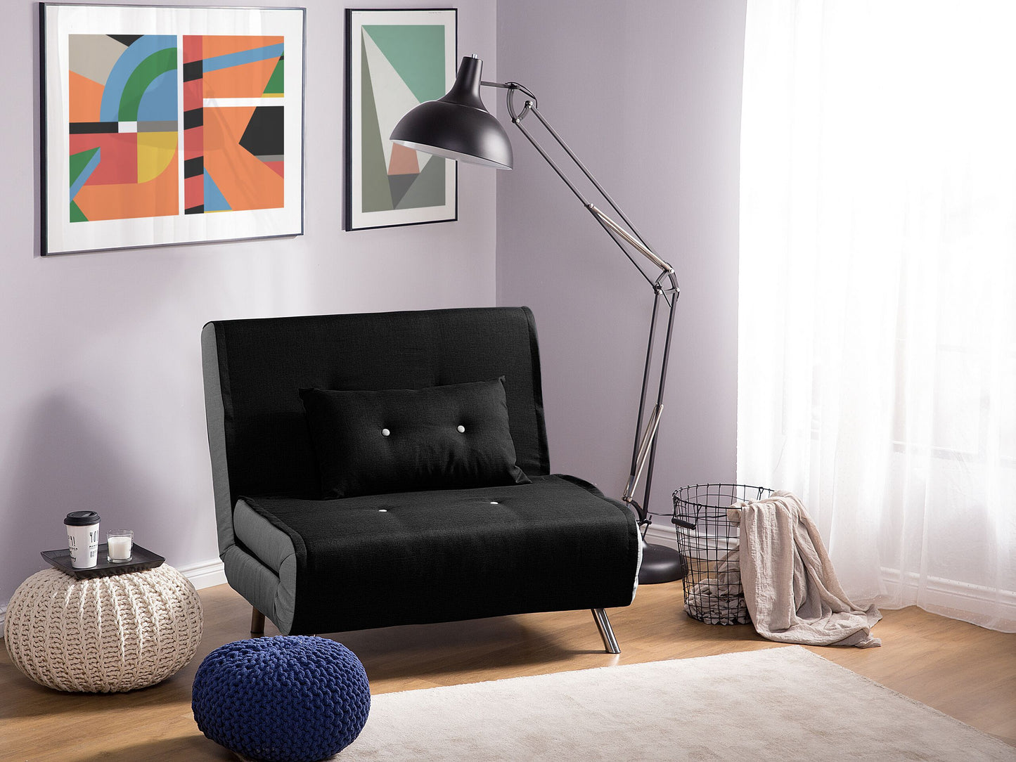 Sofa Bed Black Fabric Upholstery Single Sleeper Fold Out Chair Bed Beliani