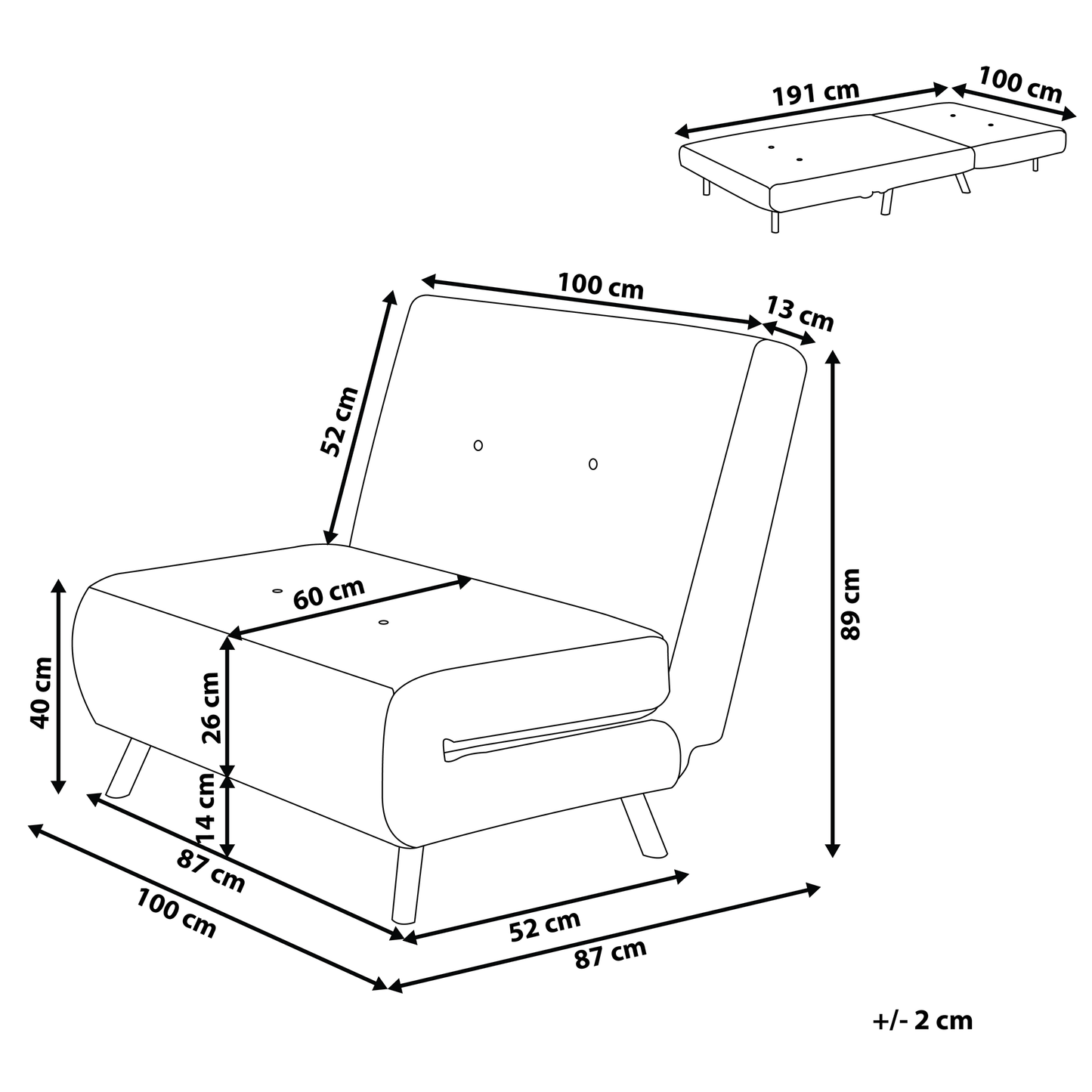 Sofa Bed Black Fabric Upholstery Single Sleeper Fold Out Chair Bed Beliani
