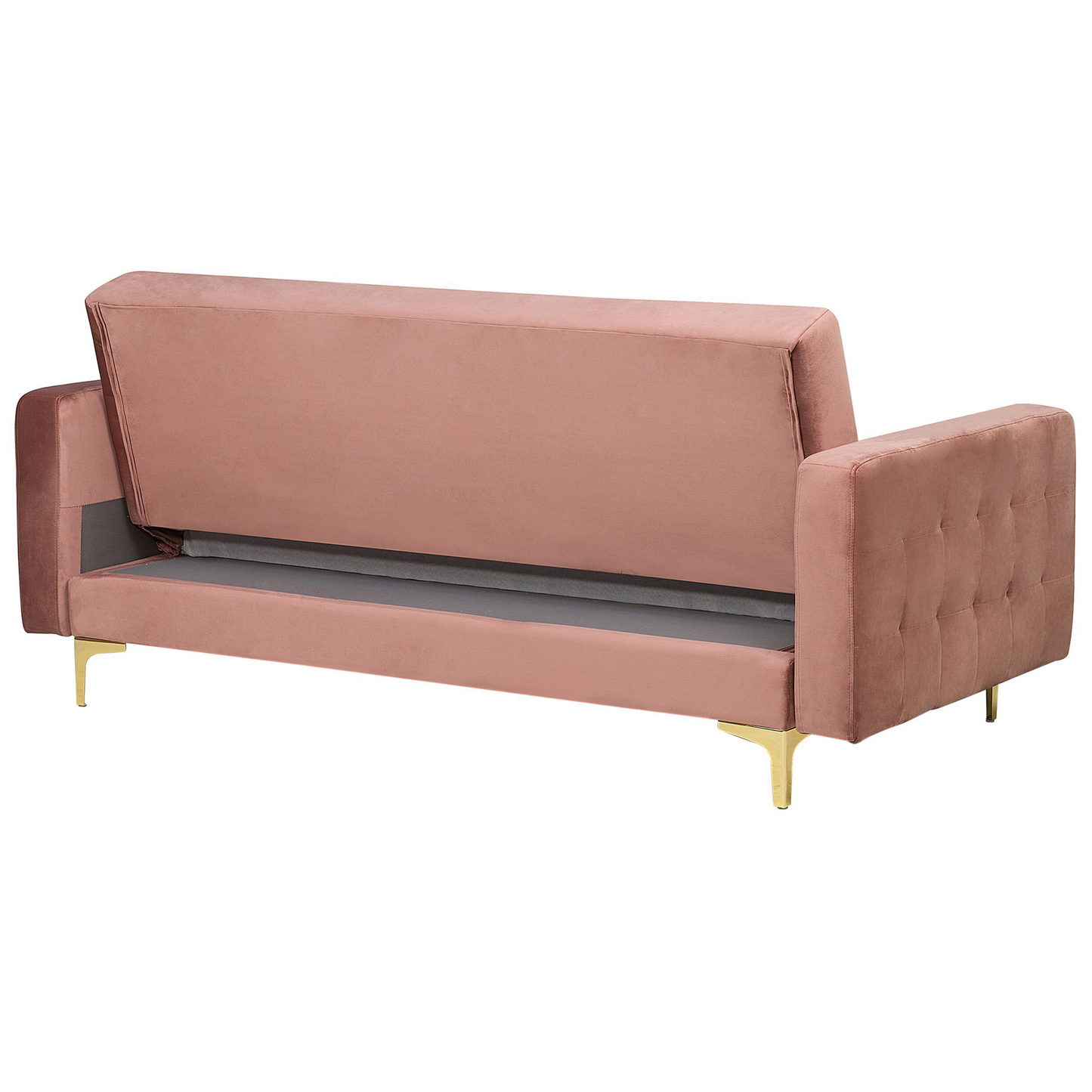 Sofa Bed Pink Velvet Tufted Fabric Modern Living Room Modular 3 Seater Gold Legs Track Arm Beliani