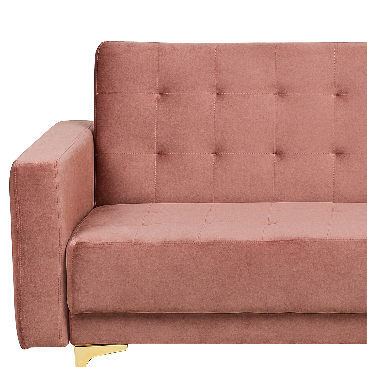 Sofa Bed Pink Velvet Tufted Fabric Modern Living Room Modular 3 Seater Gold Legs Track Arm Beliani