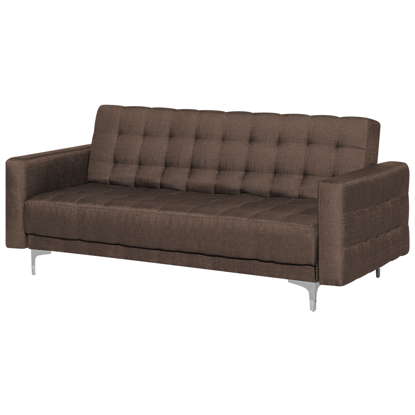 Sofa Bed Dark Brown Tufted Fabric Modern Living Room Modular 3 Seater Silver Legs Track Arm Beliani