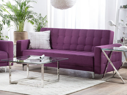 Sofa Bed Purple Tufted Fabric Modern Living Room Modular 3 Seater Silver Legs Track Arm Beliani