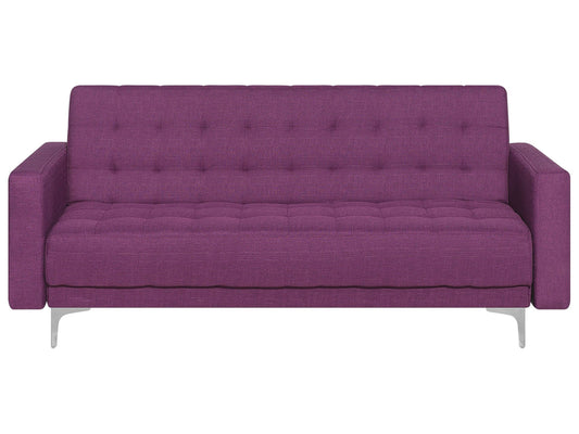 Sofa Bed Purple Tufted Fabric Modern Living Room Modular 3 Seater Silver Legs Track Arm Beliani