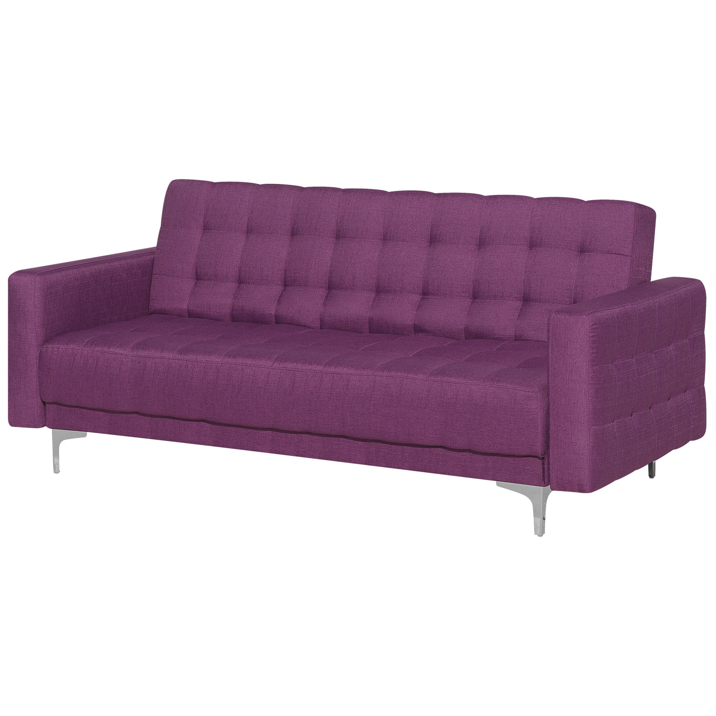Sofa Bed Purple Tufted Fabric Modern Living Room Modular 3 Seater Silver Legs Track Arm Beliani