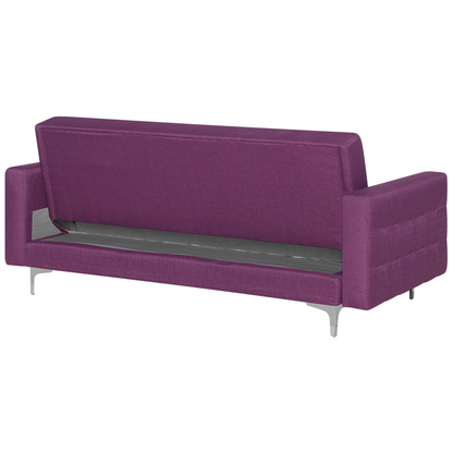 Sofa Bed Purple Tufted Fabric Modern Living Room Modular 3 Seater Silver Legs Track Arm Beliani