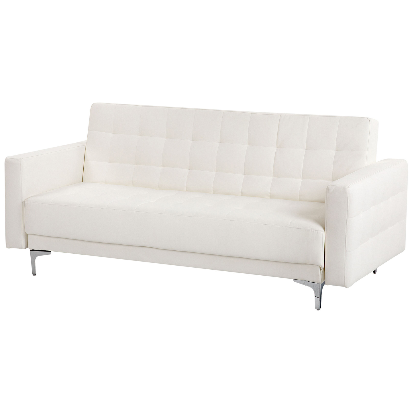 Sofa Bed White Faux Leather Tufted Modern Living Room Modular 3 Seater Silver Legs Track Arm Beliani