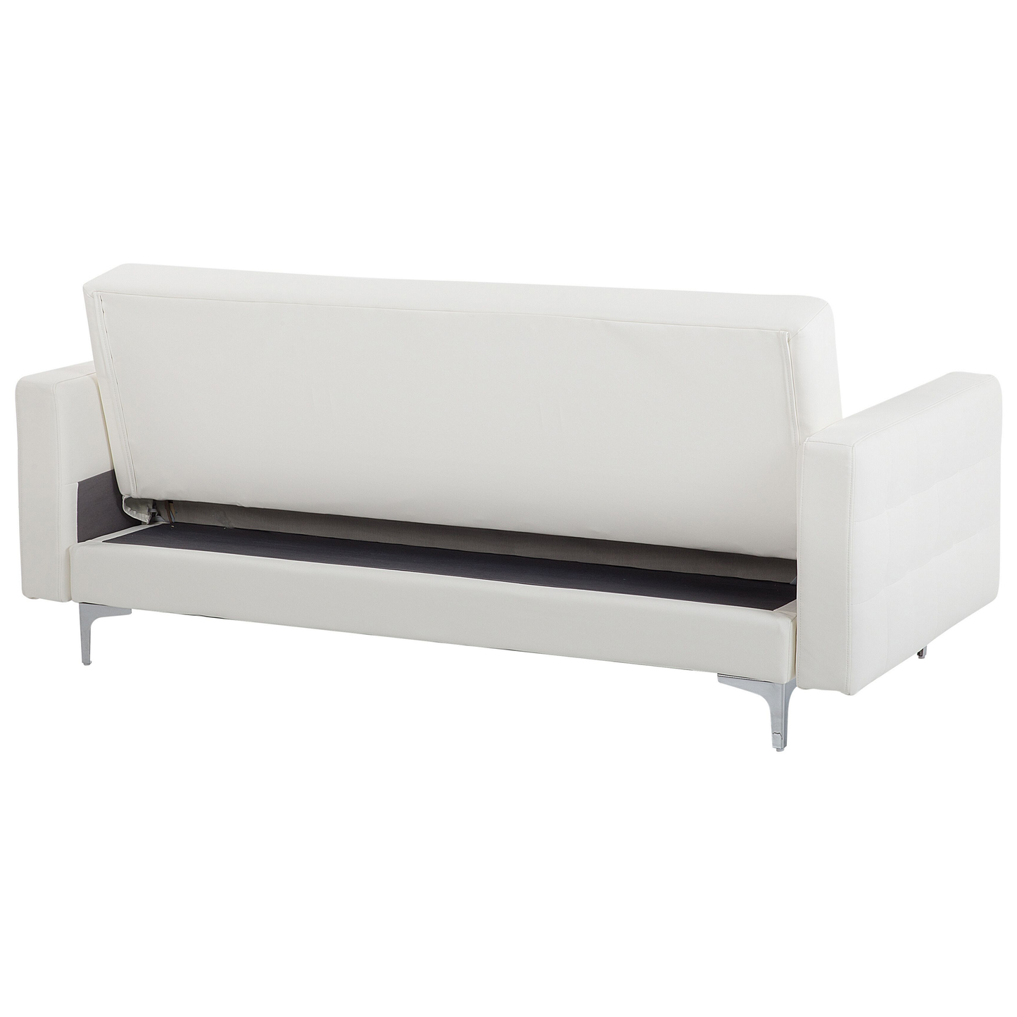 Sofa Bed White Faux Leather Tufted Modern Living Room Modular 3 Seater Silver Legs Track Arm Beliani