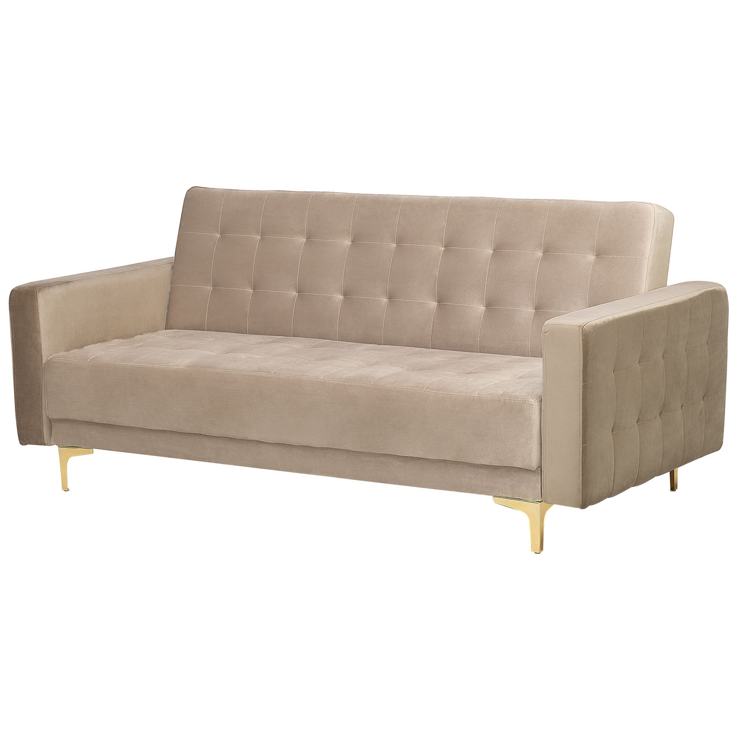 Sofa Bed Beige Velvet Tufted Fabric Modern Living Room Modular 3 Seater Gold Legs Track Arm Beliani