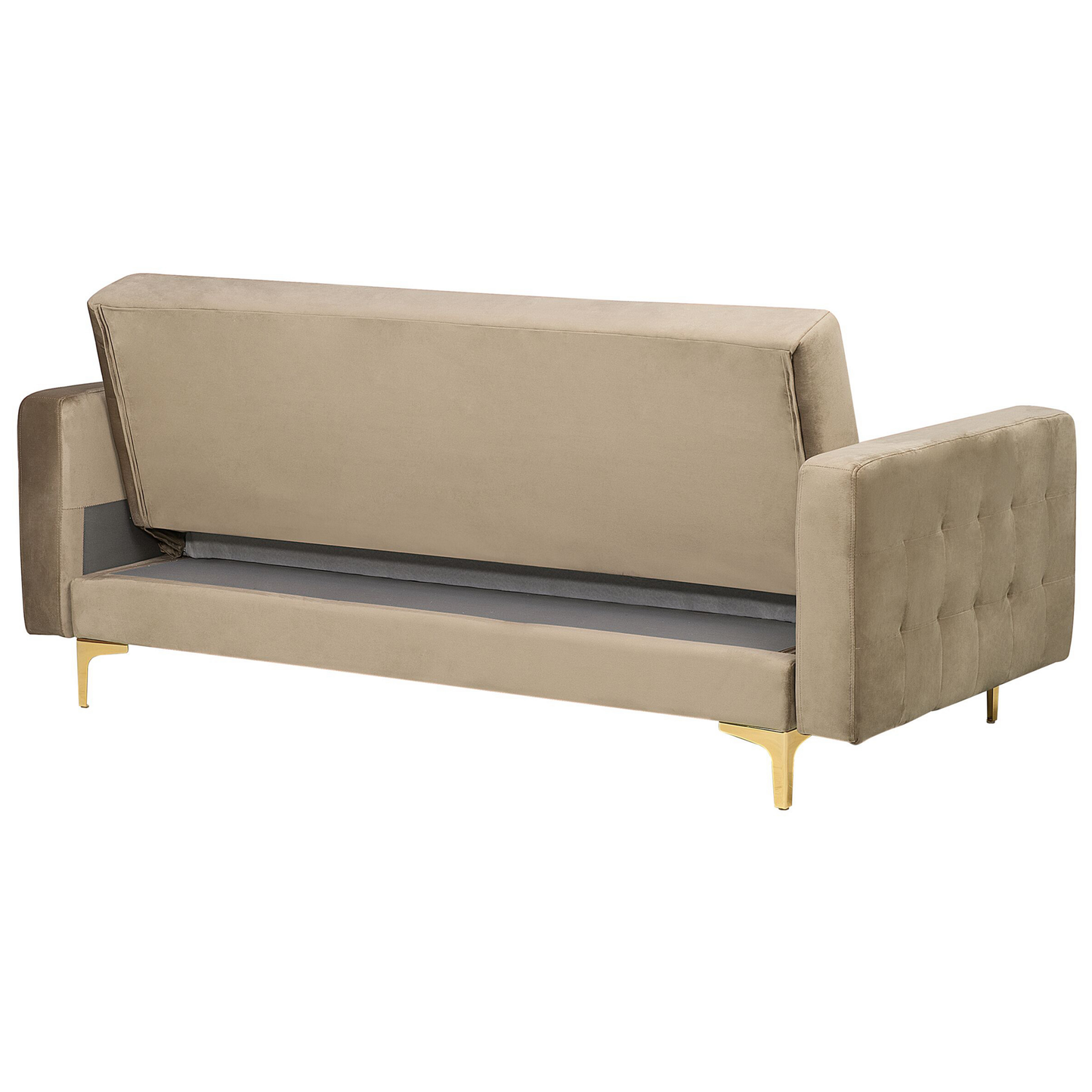 Sofa Bed Beige Velvet Tufted Fabric Modern Living Room Modular 3 Seater Gold Legs Track Arm Beliani