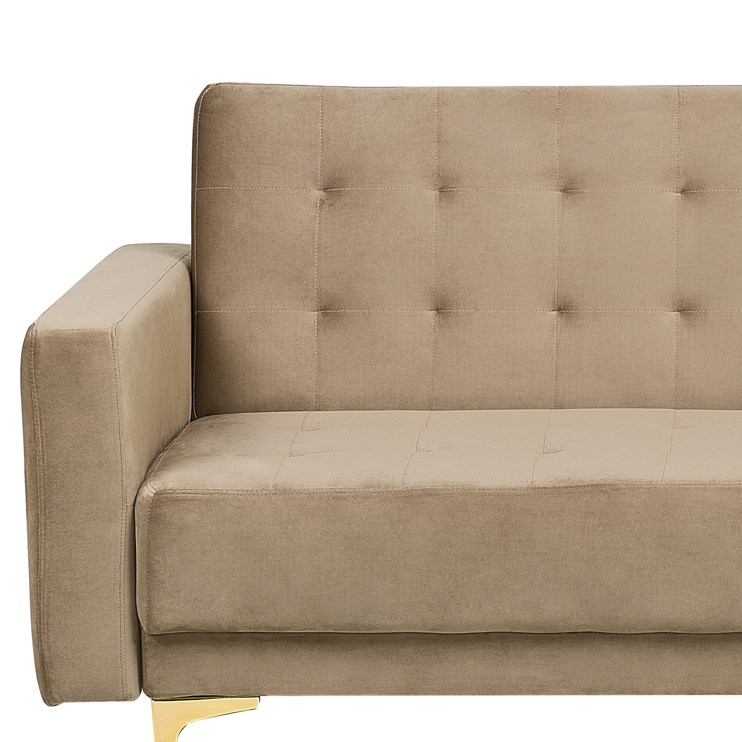 Sofa Bed Beige Velvet Tufted Fabric Modern Living Room Modular 3 Seater Gold Legs Track Arm Beliani