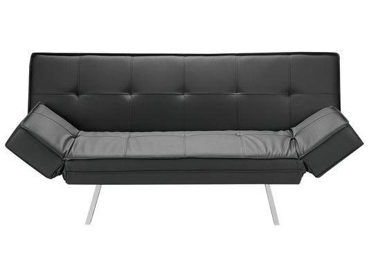 3 Seater Sofa Bed Black Upholstered Faux Leather Polyester Fabric Armless Modern Beliani