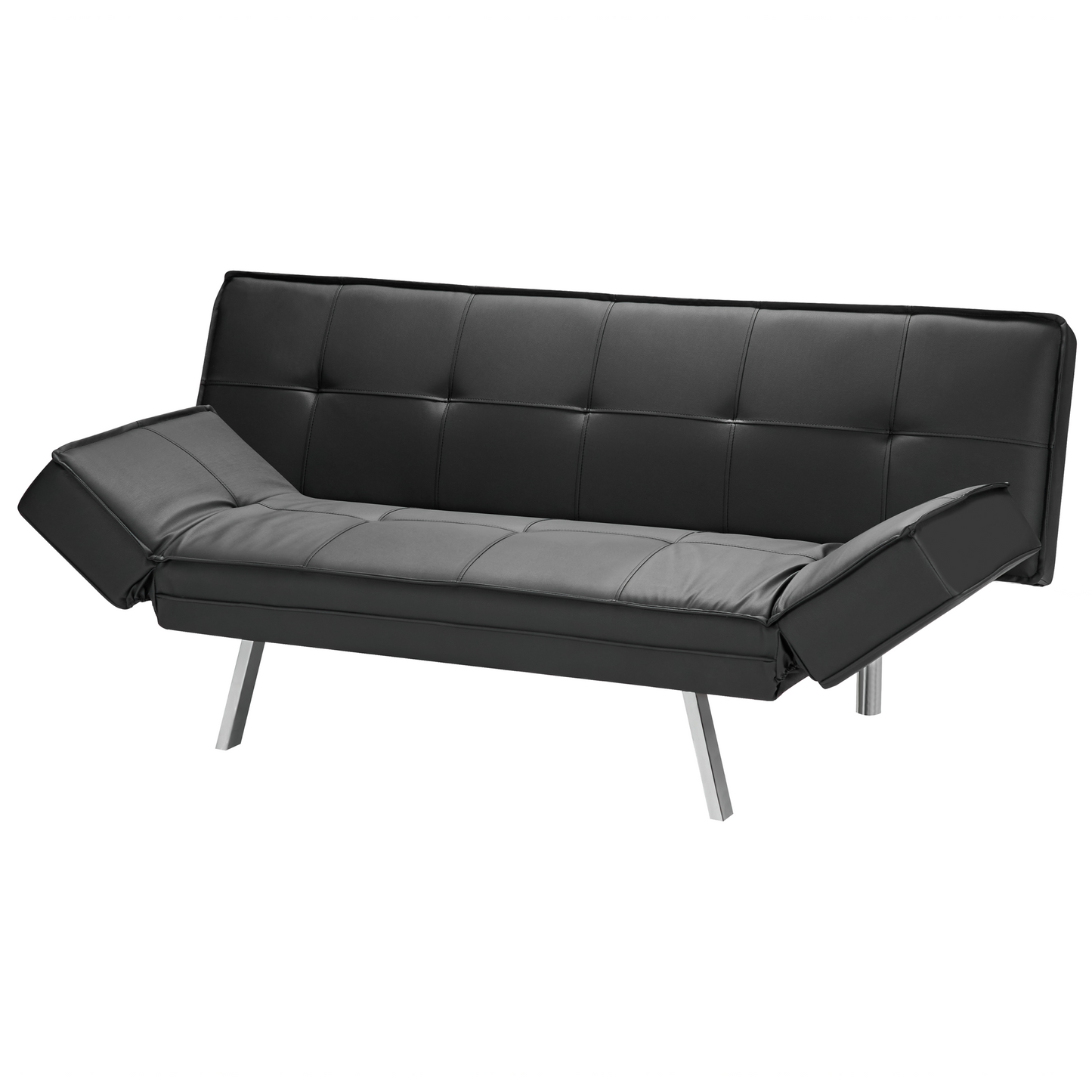 3 Seater Sofa Bed Black Upholstered Faux Leather Polyester Fabric Armless Modern Beliani