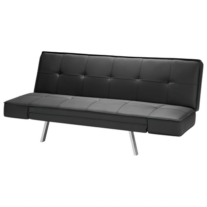 3 Seater Sofa Bed Black Upholstered Faux Leather Polyester Fabric Armless Modern Beliani