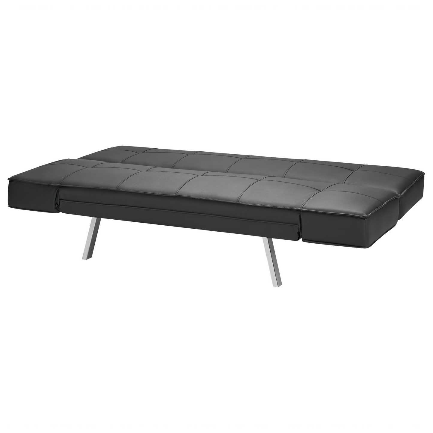 3 Seater Sofa Bed Black Upholstered Faux Leather Polyester Fabric Armless Modern Beliani