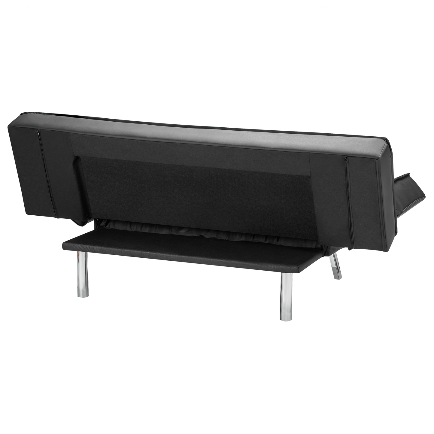 3 Seater Sofa Bed Black Upholstered Faux Leather Polyester Fabric Armless Modern Beliani