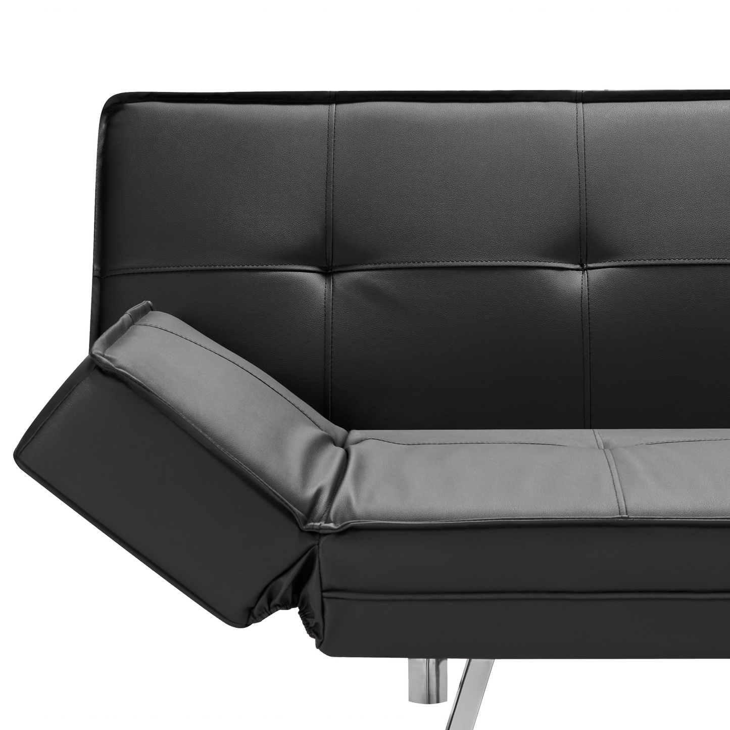 3 Seater Sofa Bed Black Upholstered Faux Leather Polyester Fabric Armless Modern Beliani
