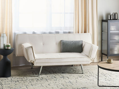 3 Seater Sofa Bed White Faux Leather Armless Modern Beliani