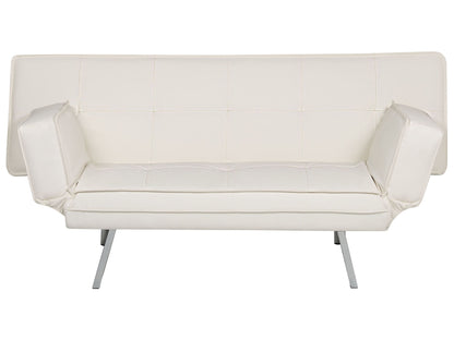 3 Seater Sofa Bed White Faux Leather Armless Modern Beliani
