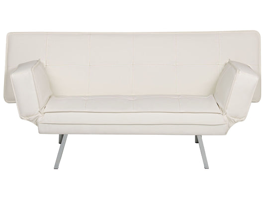 3 Seater Sofa Bed White Faux Leather Armless Modern Beliani