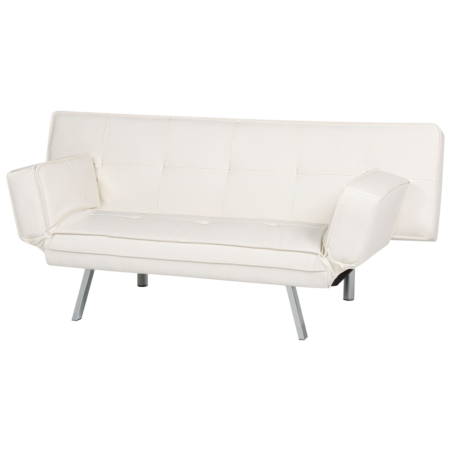 3 Seater Sofa Bed White Faux Leather Armless Modern Beliani