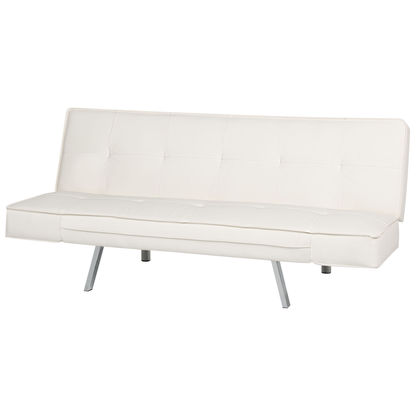 3 Seater Sofa Bed White Faux Leather Armless Modern Beliani