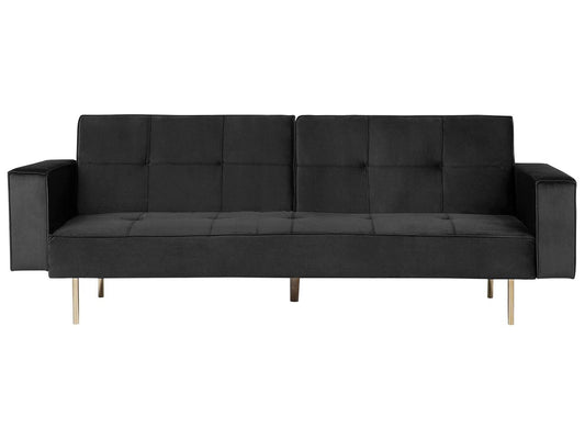 Sofa Bed Black Velvet 3 Seater Modern Track Arms Beliani