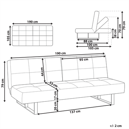 Sofa Bed Beige Fabric Upholstery 3 Seater Reclining Split Backrest Beliani