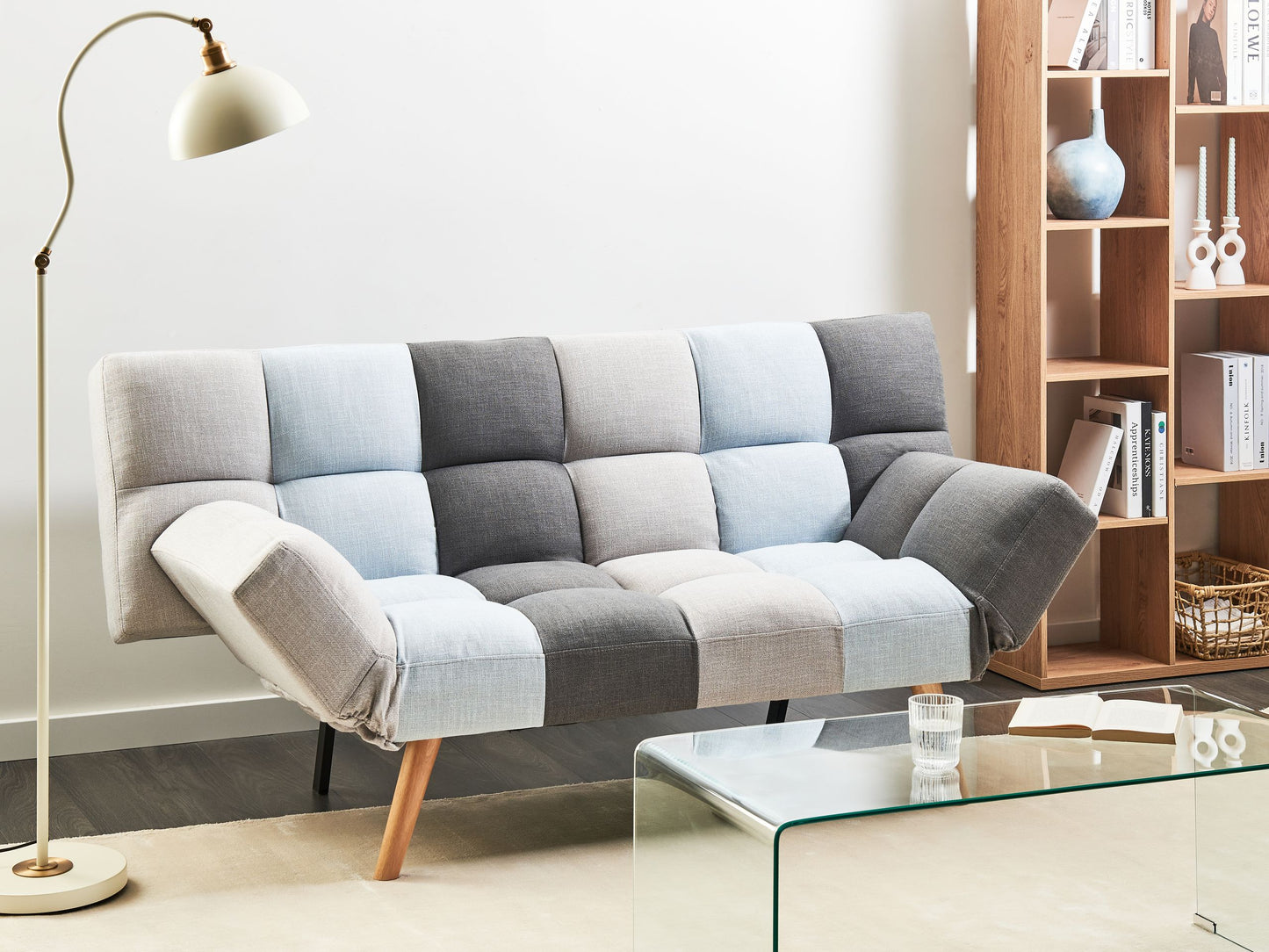 Sofa Bed Multicolour Fabric Upholstered 3 Seater Reclining Backrest Square Quilted Beliani