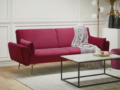 Sofa Bed Dark Red Velvet 3 Seater Metal Legs Additional Cushions Retro Beliani