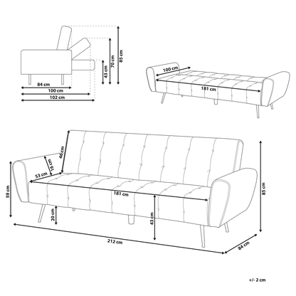 Sofa Bed Dark Red Velvet 3 Seater Metal Legs Upholstered Back Tufted Modern Beliani