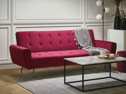Sofa Bed Dark Red Velvet 3 Seater Metal Legs Upholstered Back Tufted Modern Beliani
