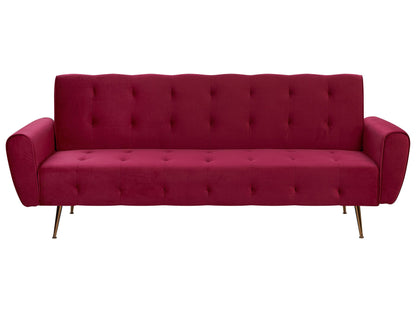 Sofa Bed Dark Red Velvet 3 Seater Metal Legs Upholstered Back Tufted Modern Beliani