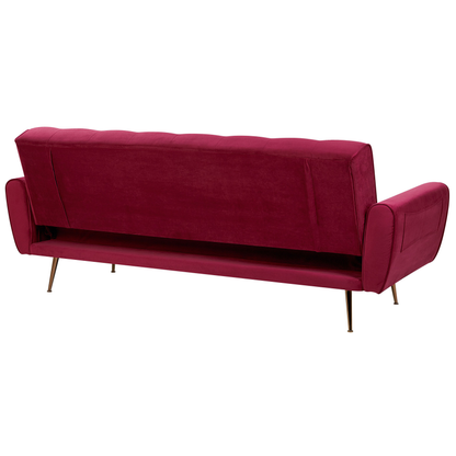 Sofa Bed Dark Red Velvet 3 Seater Metal Legs Upholstered Back Tufted Modern Beliani