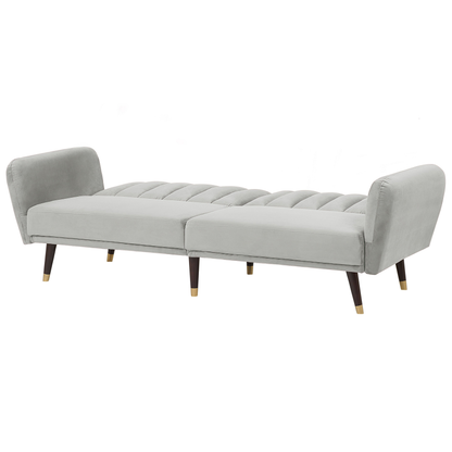 Sofa Bed Light Grey Sleeper Convertible Velvet Upholstery Elegant Glam Modern Living Room Bedroom Beliani