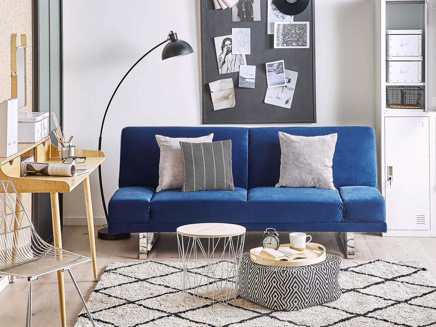 Sofa Bed Navy Blue Velvet Upholstery 3 Seater Click Clack Mechanism Adjustable Armrests Beliani