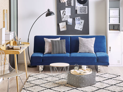 Sofa Bed Navy Blue Velvet Upholstery 3 Seater Click Clack Mechanism Adjustable Armrests Beliani