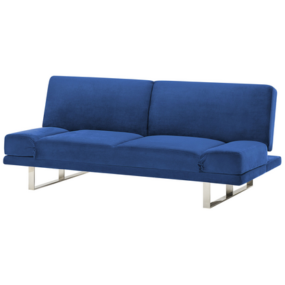 Sofa Bed Navy Blue Velvet Upholstery 3 Seater Click Clack Mechanism Adjustable Armrests Beliani