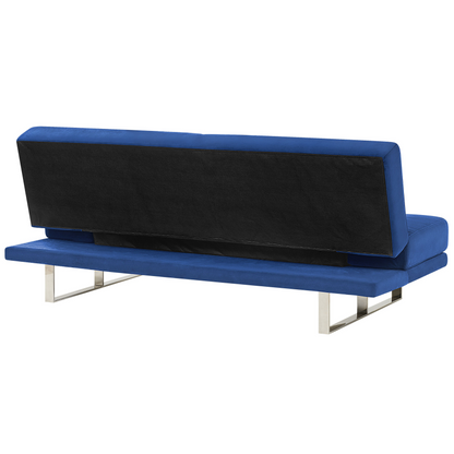 Sofa Bed Navy Blue Velvet Upholstery 3 Seater Click Clack Mechanism Adjustable Armrests Beliani